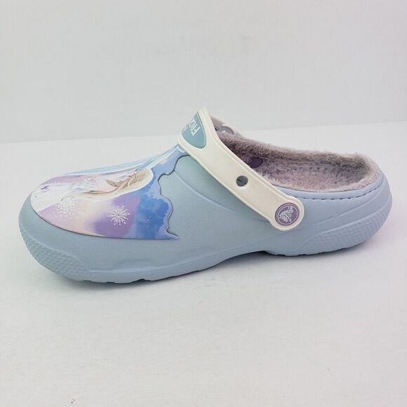 Crocs Fun Lab Kids Size J3 Mineral Blue Frozen II Disney Lined Clog Shoes - Picture 4 of 12